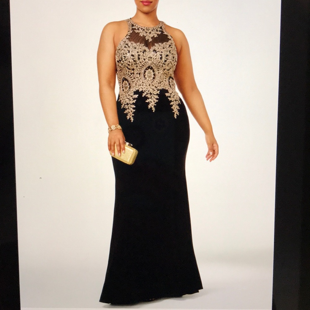 Xscape Black&gold embellished mermaid gown 18W